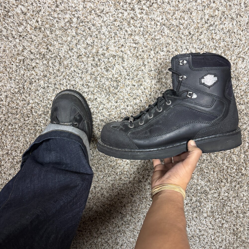 Harley Davidson Mens Boots Sz 12 Black Leather / Textile Side Zip Soft Toe